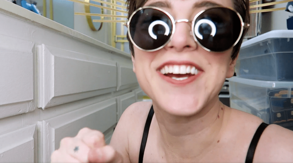 Close up shot of a woman wearing sunglasses