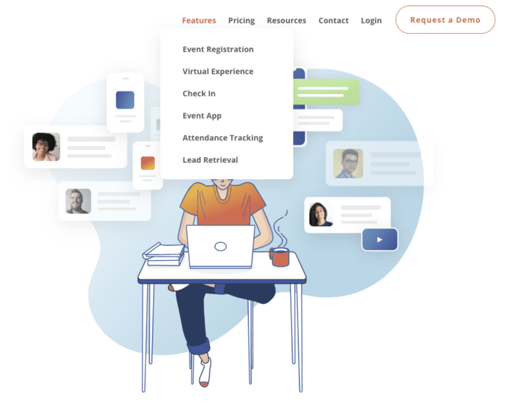 Screenshot from the Expo website showcasing the new dropdown menu to easily find product offerings.