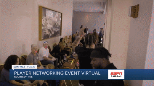 GIF showcasing the Player Networking Event where NFL players distributed tennis shoes to children