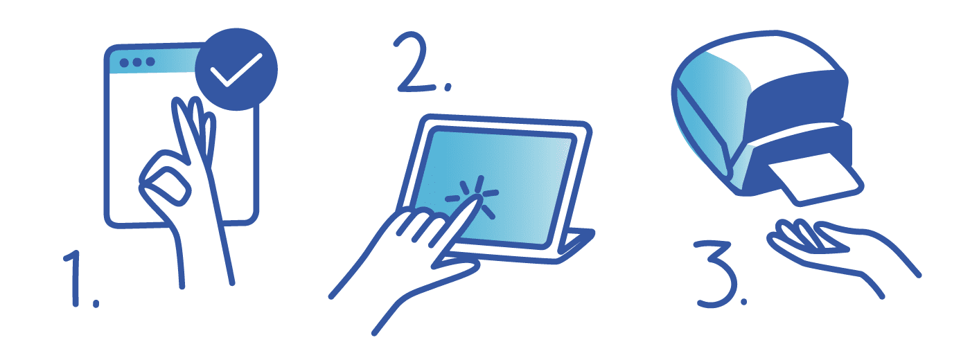 Step 1. Register, Step 2. Check-in at iPad Kiosk, Step 3. Event Badge Prints On-demand