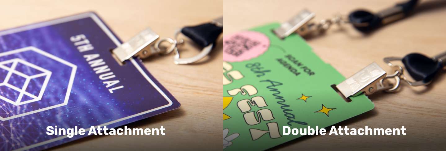 Left: Event Lanyards with Single Attachment; Right: Event Lanyards with Double Attachment